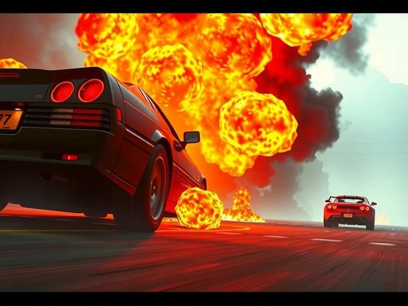 Slow motion shot of a dramatic car crash during a race, resembling a scene from the Gran Turismo film