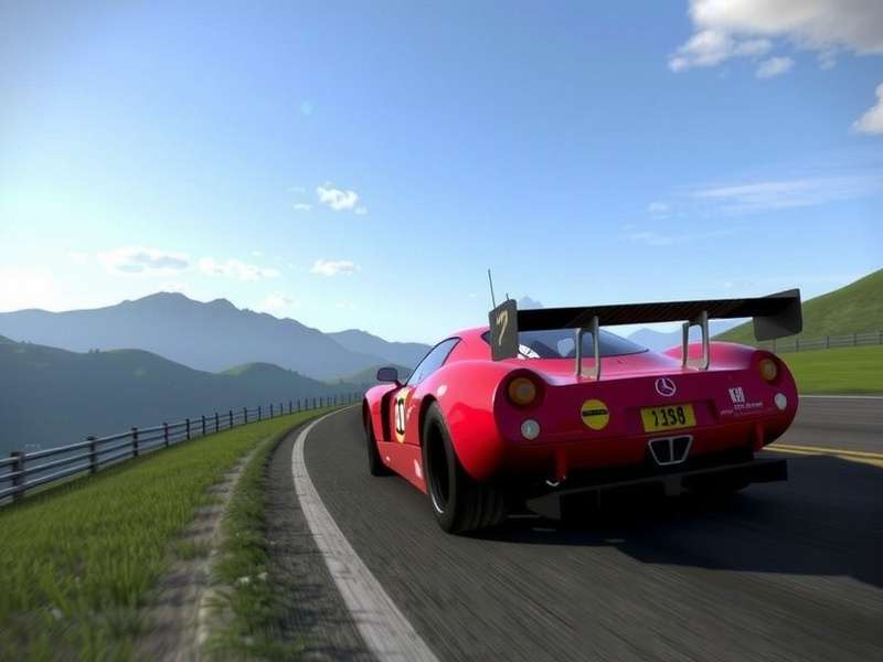 Concept art of a futuristic Gran Turismo 8 interface with a hypercar on track