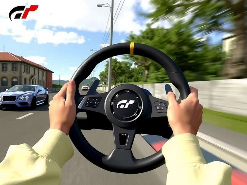 High-end sim racing wheel setup for PlayStation 5 in a dark room