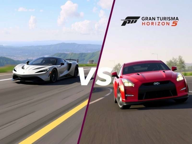 Side-by-side comparison of Gran Turismo 7 and Forza Horizon 5 gameplay visuals