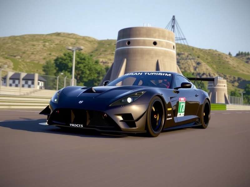 Gran Turismo 7 on PlayStation 5 — dynamic racing scene with a tuned Nissan GT-R drifting at sunset