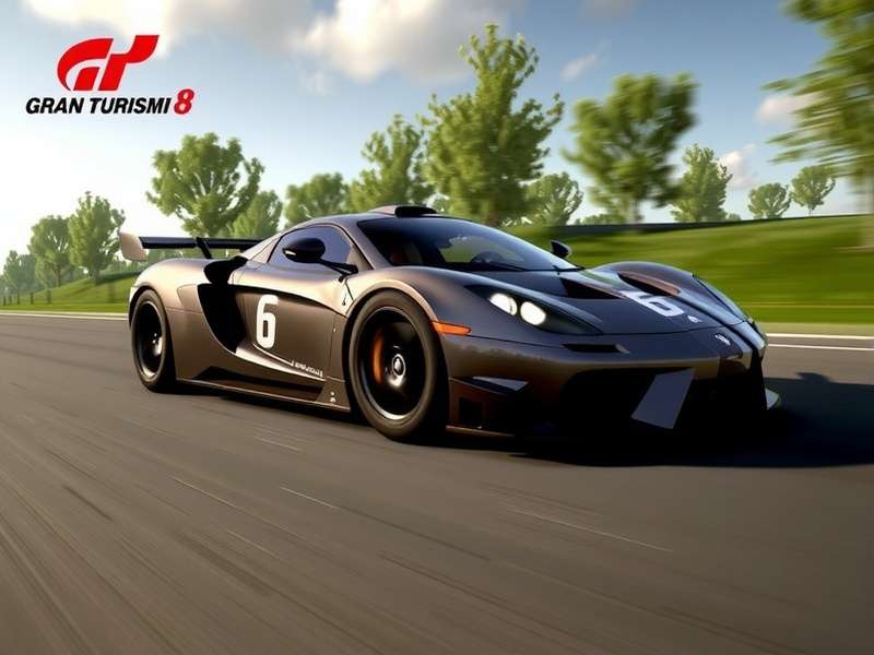 Gran Turismo 8 official artwork featuring next-generation racing cars on a dynamic track