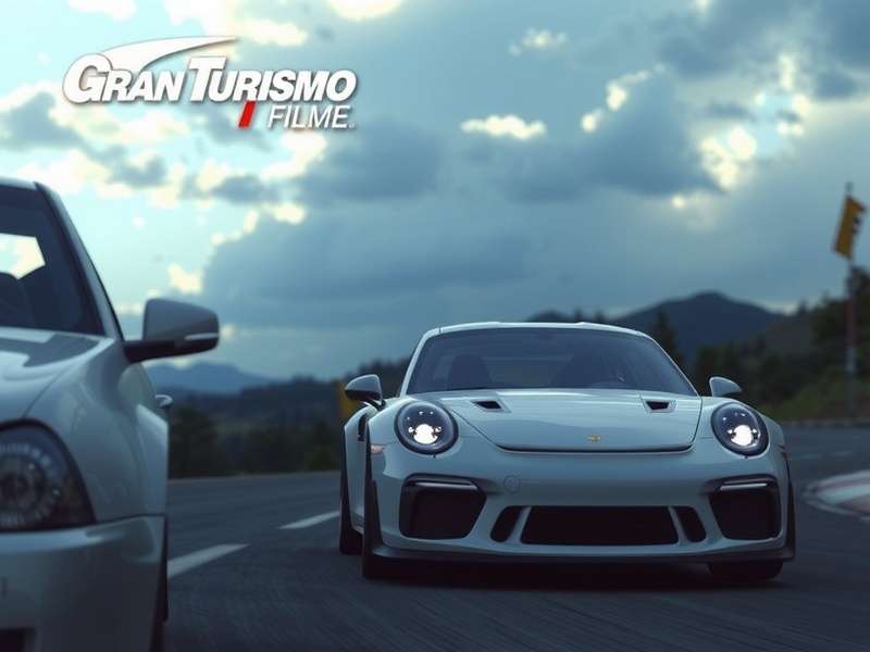 Behind the scenes of Gran Turismo Filme showing camera rig and race car